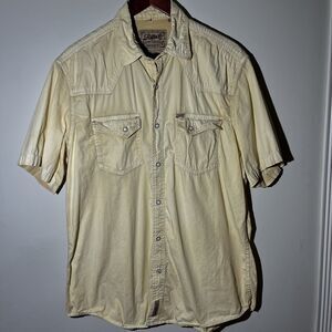 Rafter C Shirt Mens M Beige Western Pearl Snap Pro Flex Short Sleeve cowboy